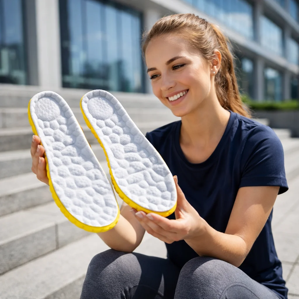 Velvtread cloud insoles held by satisfied customer after purchase